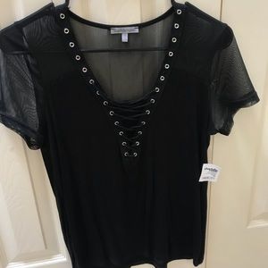 NWT Charlotte Russe black lace up shirt